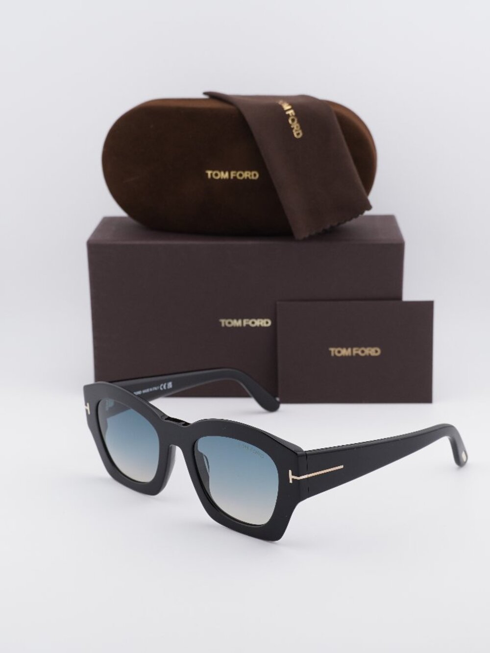 Tom Ford Guilliana FT1083 01P Square Sunglasses - Shiny Black/Green Gradient